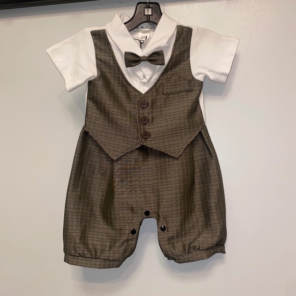 Gold Plaid Baby Boys Romper